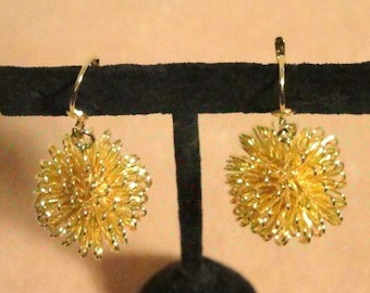 Gold Plated Sunburst Pierced hanging earrings
