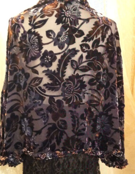 Beautiful Multi Colored Blue Burnt Velvet Cape - image 3
