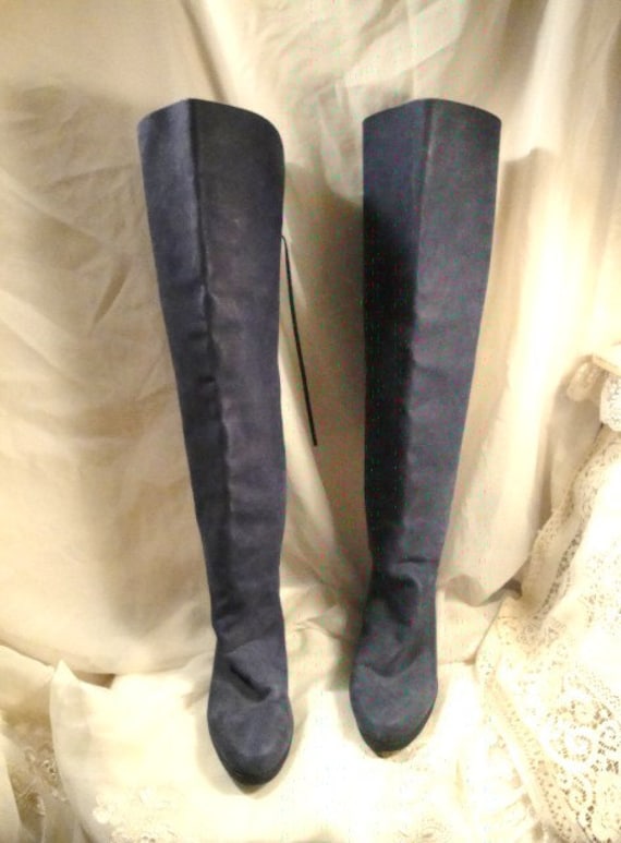 Over the Knee Dark Blue Suede Boots