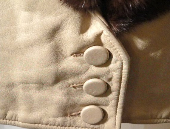 Beige Leather Jacket with Mink Collar - image 4