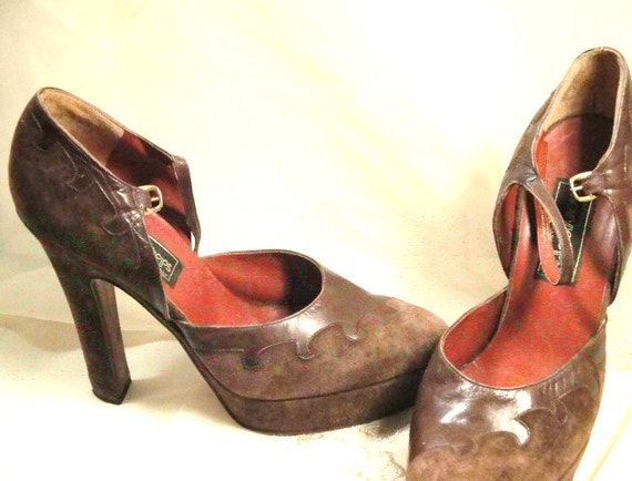 Brown Suede and Leather Platform Shoes - image 2