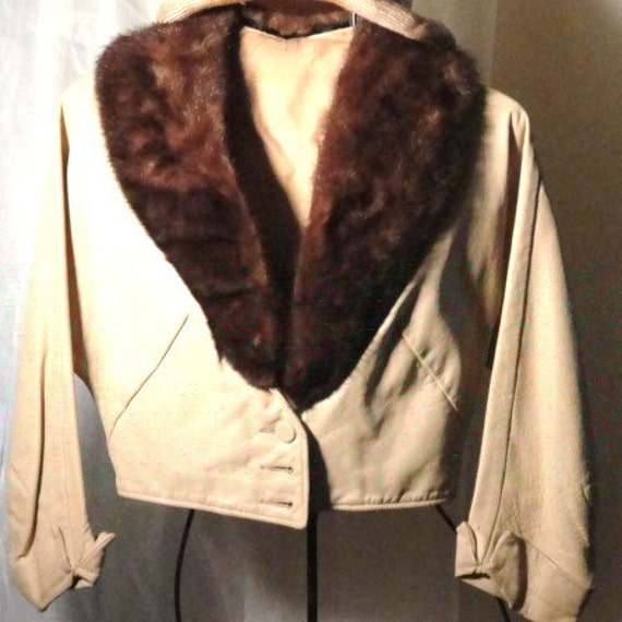 Beige Leather Jacket with Mink Collar - image 5