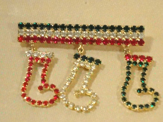 Vintage Sparkly Christmas Pin with 3 Hanging Stock