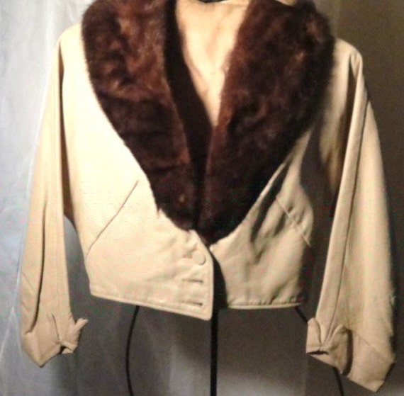 Beige Leather Jacket with Mink Collar - image 2