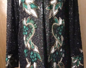 Beautiful Dressy Black Silk Beaded Jacket