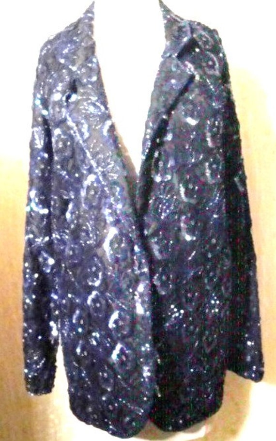 Dressy Blue Beaded and Sequin Jacket - image 3