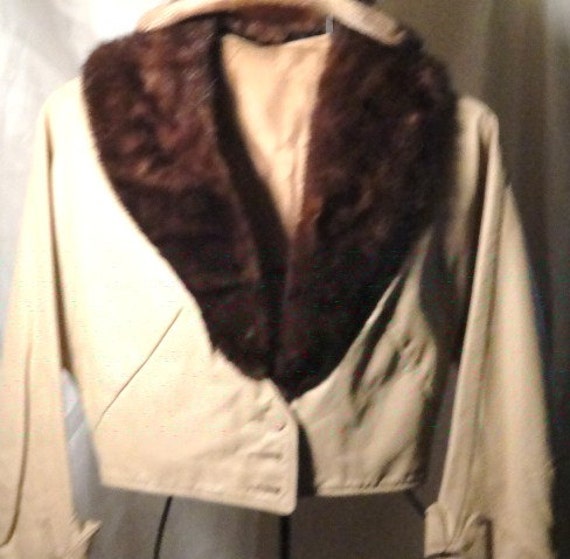 Beige Leather Jacket with Mink Collar - image 1