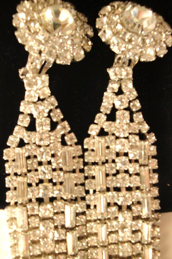 Stunning Unique Long Dangling Rhinestone Clip Ear… - image 5