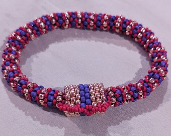 NEW! Brilliant Red, Purple, and Gold Peyote Bangle Bracelet