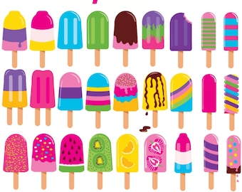 Popsicles  Clipart, Ice Pop Clipart Clip Art, Summer, Ice Cream Clipart Clip Art, Beach Clipart, Ice Cream, pink, Commercial-Personal Use