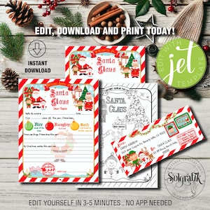 Carta para niños a Papá Noel | Carta a Papá Noel | Carta personalizada a Papá Noel | Sobre Editable | Página para colorear de Navidad