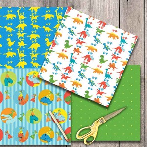 Dinosaurs ,Digital paper pack, Dinosaur background, boy dinosaur, cute dinosaur, blue, green, chevron, Commercial-Personal Use image 3