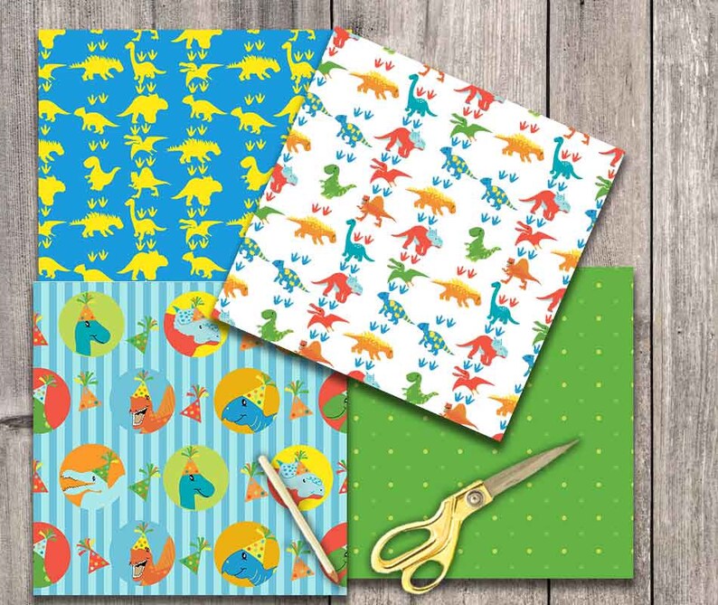 Dinosaurs ,Digital paper pack, Dinosaur background, boy dinosaur, cute dinosaur, blue, green, chevron, Commercial-Personal Use image 3