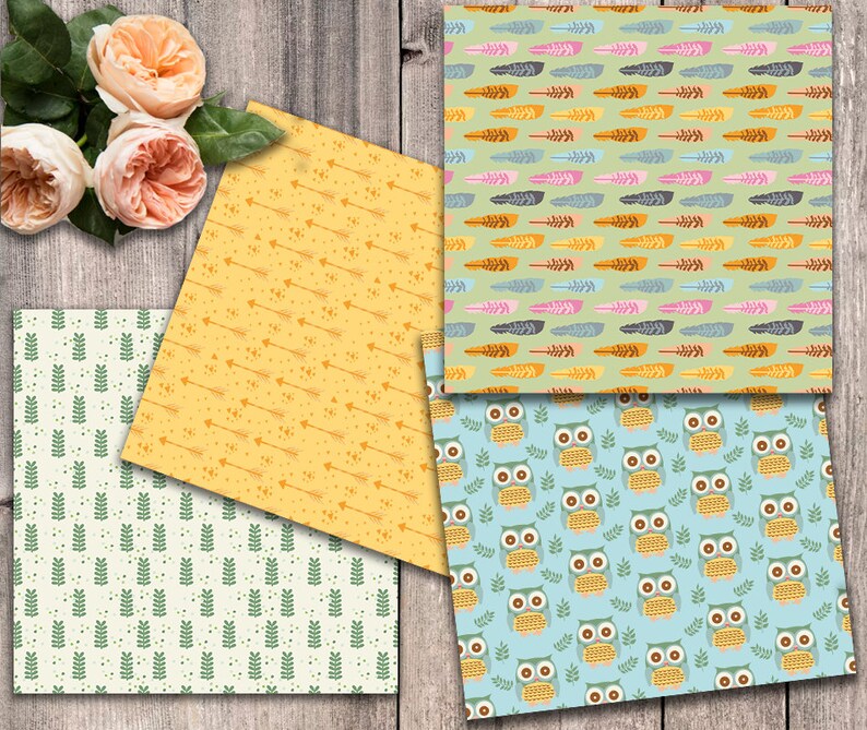 Mom and Baby Owl Digital Papers , flowers, Baby Boy, Baby Girl, Pink , Baby Shower, Scrapbook Paper and Backgrounds Commercial-Personal Use image 2