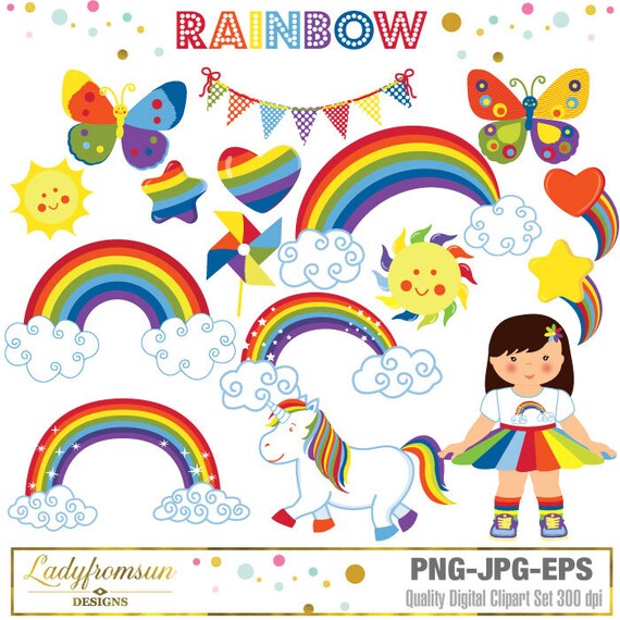 Download Rainbow Clipart Rainbow Graphics Unicorn Rainbow Girl Etsy