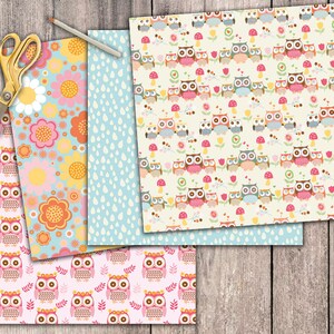 Mom and Baby Owl Digital Papers , flowers, Baby Boy, Baby Girl, Pink , Baby Shower, Scrapbook Paper and Backgrounds Commercial-Personal Use image 3