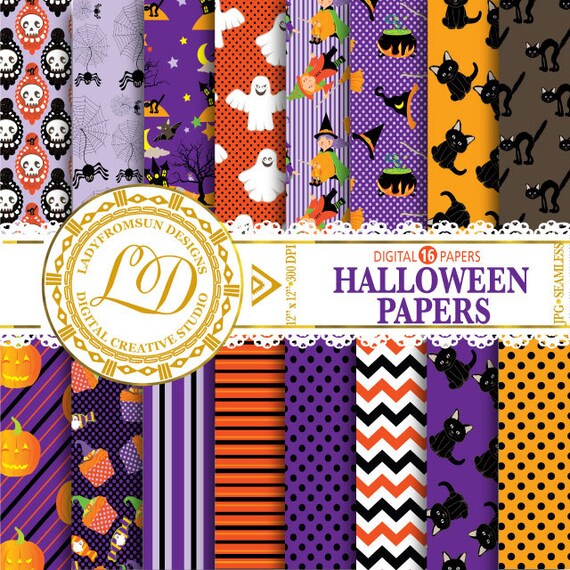 Download Halloween Digital Paper Pack Witches Pumpkin Ghost Etsy