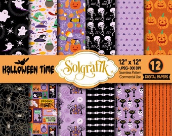 Halloween Time Digital Paper Pack,bone, Pumpkin, ghost, Halloween Paper scrapbook Paper, Backgrounds Commercial-Personal Use