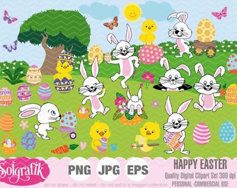 Happy Easter clipart, Easter Clip Art, Easter Bunny . Chicks Clipart, Easter Eggs, Scrapbooking, Spring, butterfly, Personal- Commercial Use