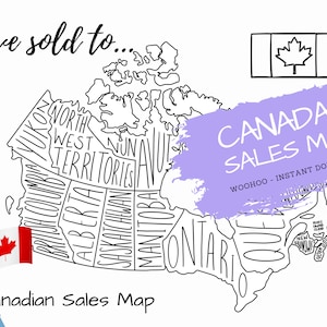Printable Sales Tracker Karte Motivation Malvorlage | Digitaler Sofort Download | Landkarte von Kanada mit beschrifteten Provinzen