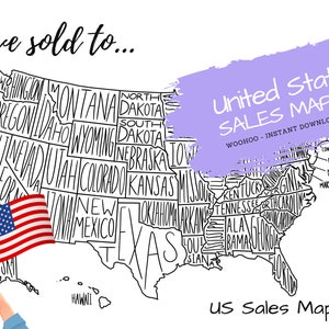 Feuille de motivation imprimable des États-Unis d'Amérique Sales Tracker carte Motivation à colorier, téléchargement numérique instantané, carte des États-Unis avec les États étiquetés