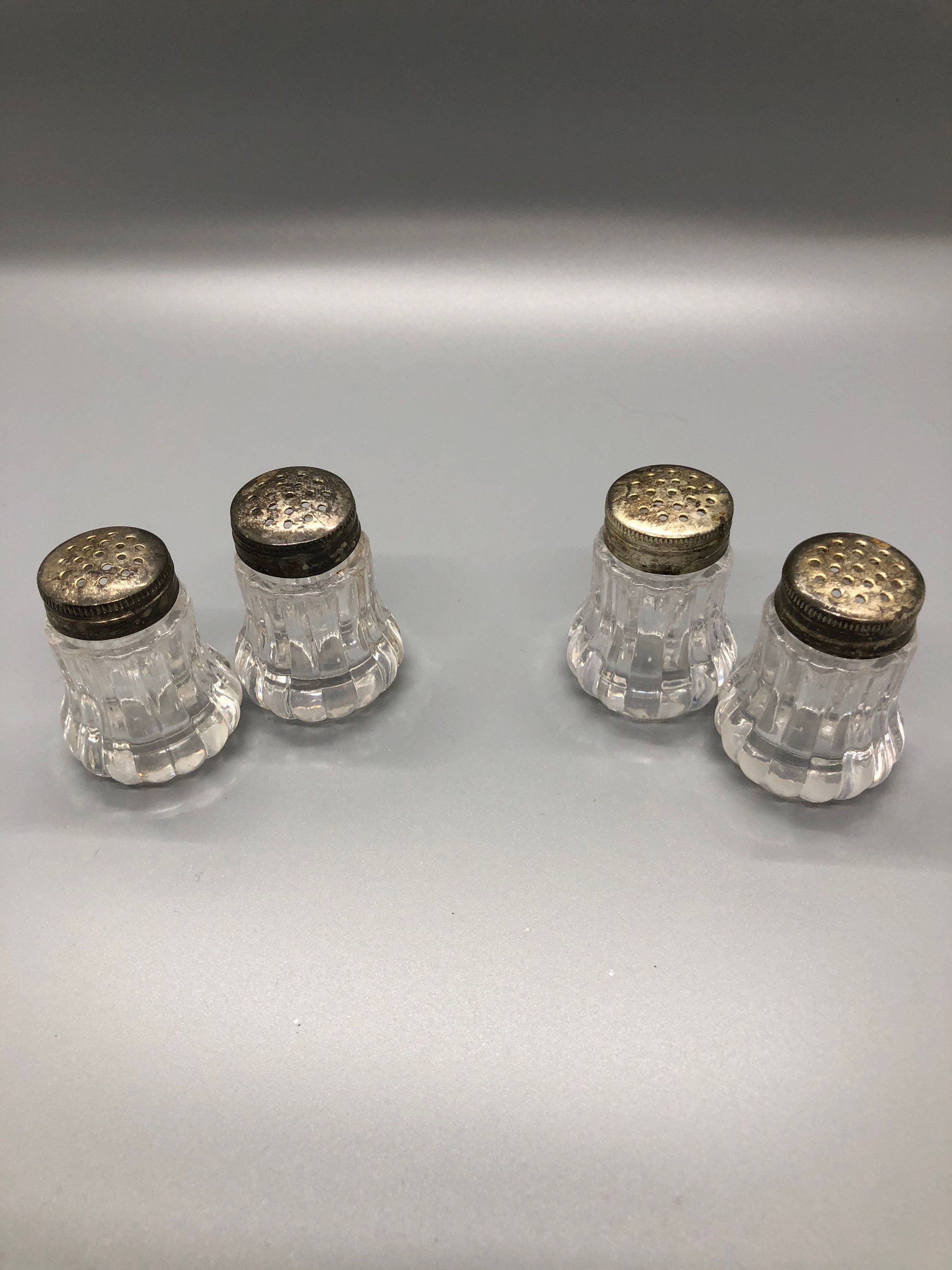 Mini Salt and Pepper shakers with Silver plate caps. Etsy