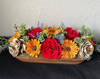 Wood flower centerpiece, arrangement