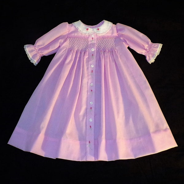 Hand Smocked White Baby Grow With Pink Hand Smocking