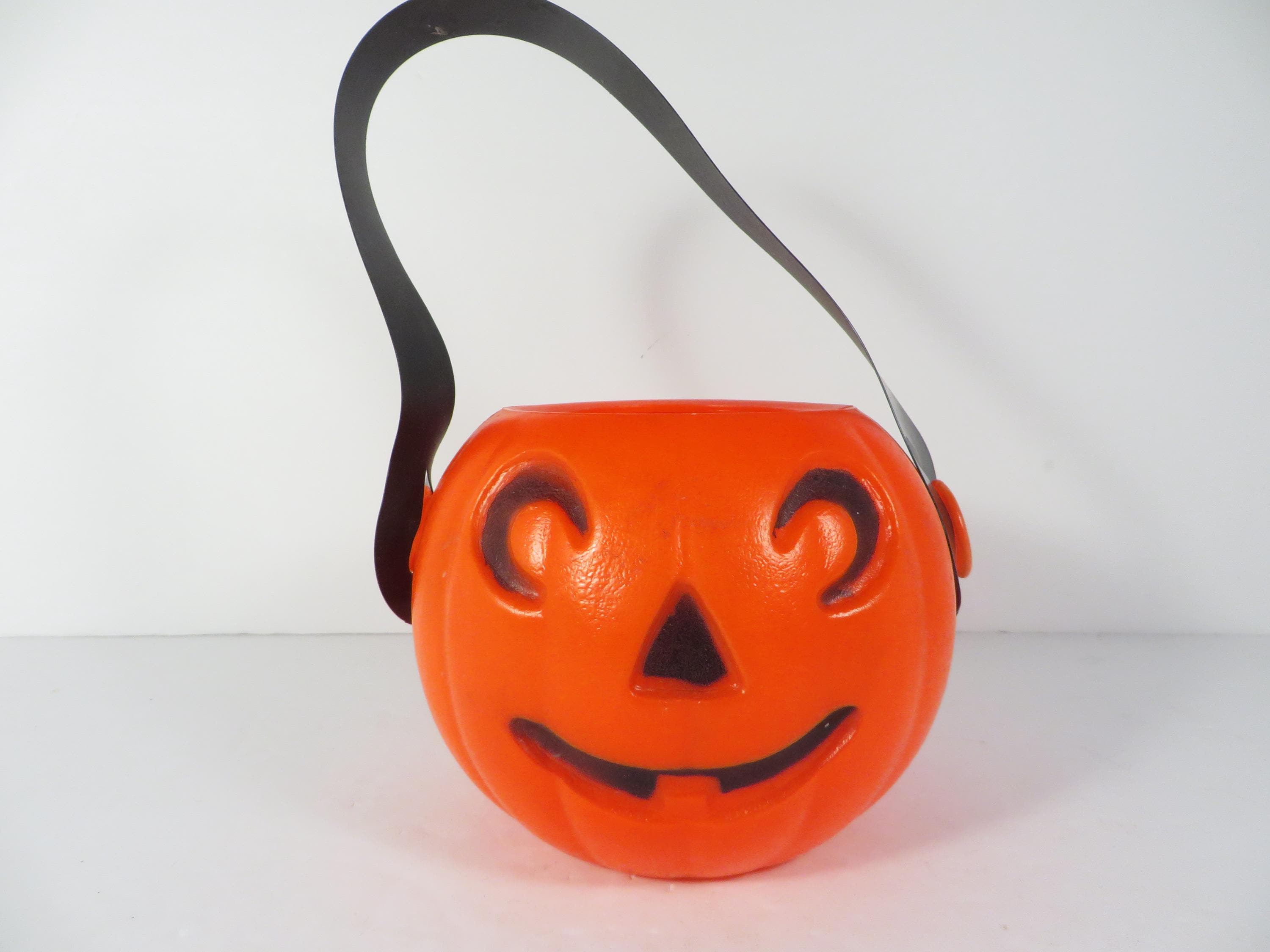 Vintage Jack O Lantern Candy Pail - Grand Venture Plastic Blowmold JOL Candy Bucket