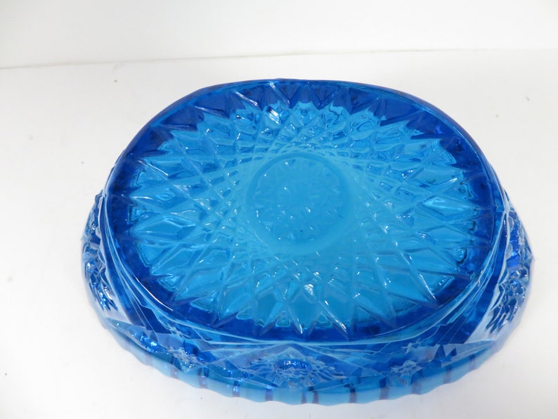 Vintage L.E. Smith Hobstar Turquoise Glass Bon Bon Candy Dish image 7