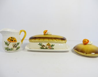 Vintage Merry Mushroom Sears Roebuck and Co. Creamer, Butter Dish, Canister Replacement Lid