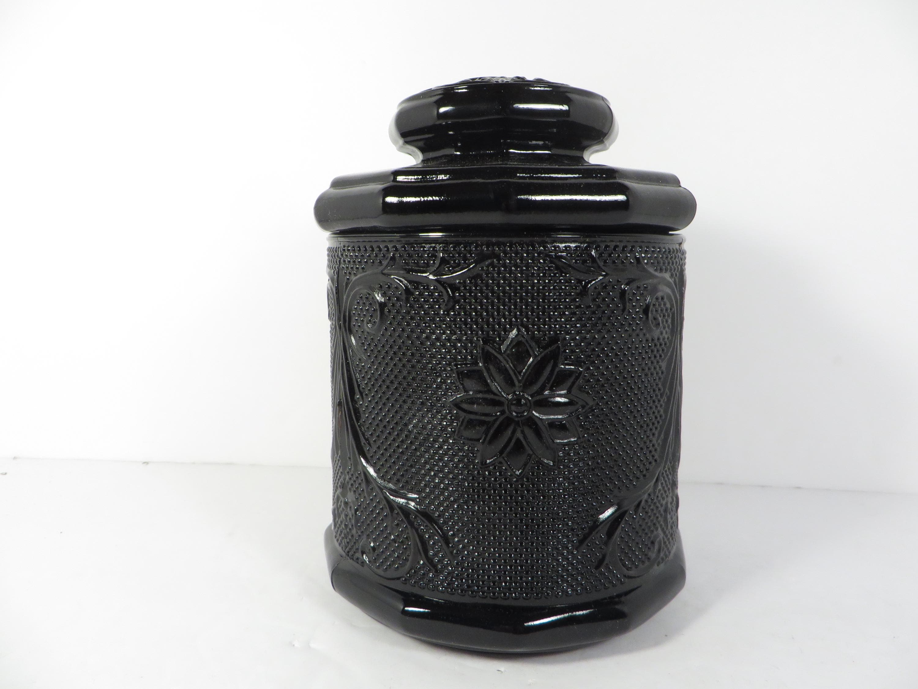 Vintage Tiara Black Glass Canister by Indiana Glass - Tiara Sandwich Glass Canister Jar