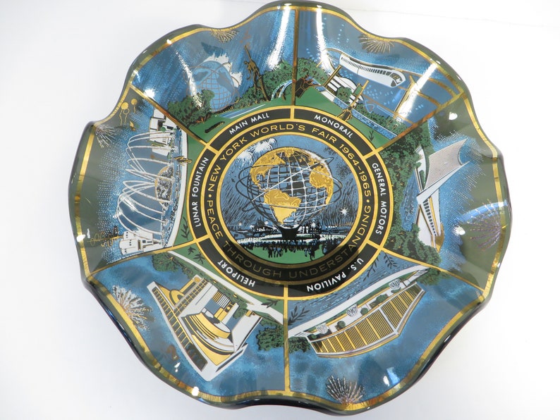 Vintage New York Worlds Fair 1964-1965 Glass Souvenir Dish image 1