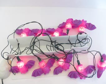 Vintage Purple Bat Flickering Super Bright String Light Set -1996 Purple Bat Casper Halloween String Lights