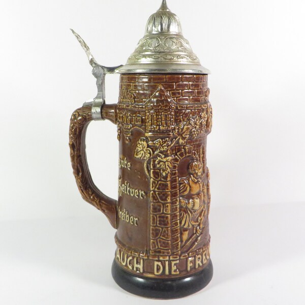 Vintage Western Germany Beer Stein - Brown Glaze Beer Stein Mug