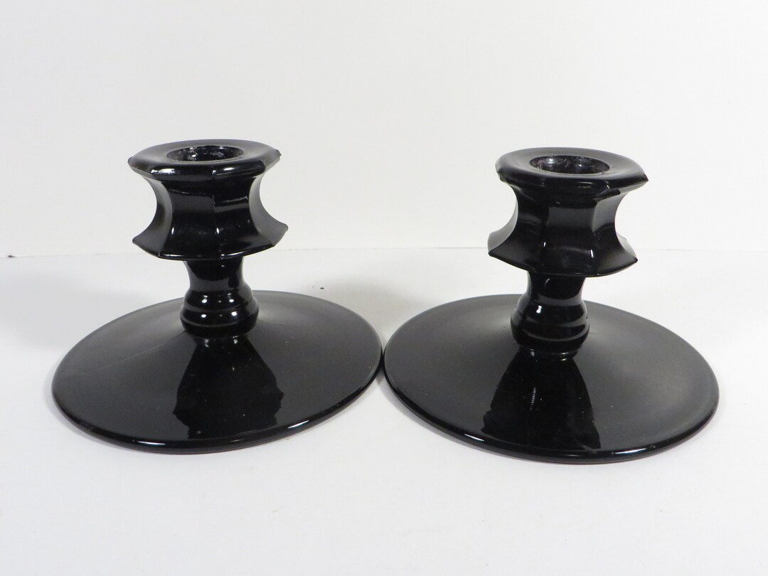 Vintage Black Glass Candle Holders Black Amethyst Glass Etsy