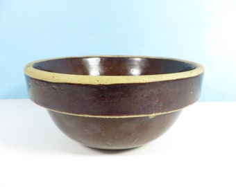 Vintage Dark Brown Crock Stoneware Mixing Bowl - 1 Pint Brown Crock Mixing Bowl