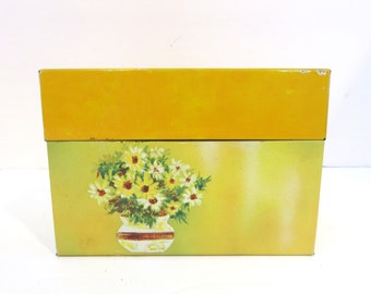 Vintage Yellow Daisies Tin Recipe Box - 1970s Floral Ohio Art Recipe Box