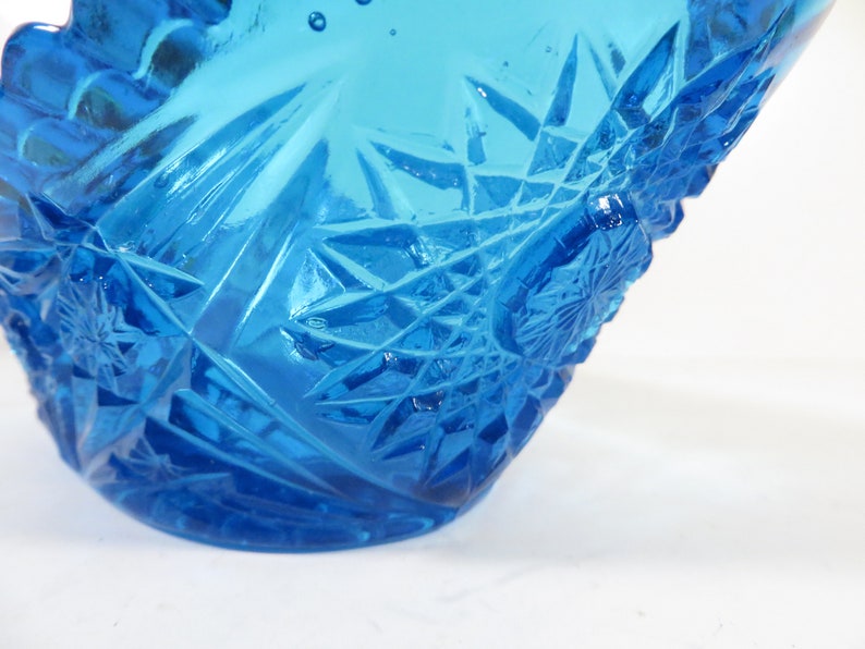 Vintage L.E. Smith Hobstar Turquoise Glass Bon Bon Candy Dish image 4
