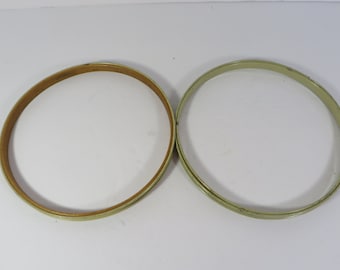 Vintage Painted Metal and Wood Embroidery Hoops - Pair of 7 Inch Sewing Hoops