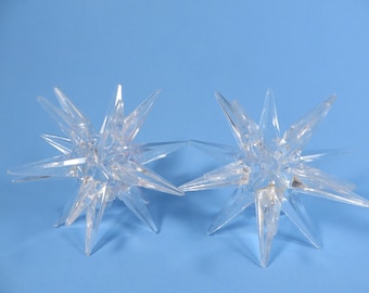 Vintage Pair of Lucite Star Burst Candle Holders - Clear Lucite Atomic Starburst Candle Holders