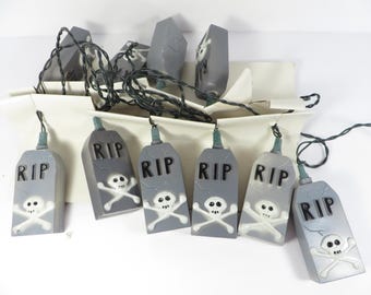 Vintage Halloween Tombstone 10 Light Set - 1996 RIP Tombstone Halloween String Lights