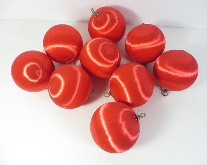 Vintage Red Satin String Ball Ornaments 9 Large Red Satin String Tree