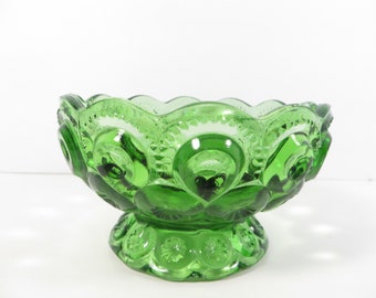 Vintage L. E. Smith Moon & Stars Green Glass Footed Bowl Candy Dish