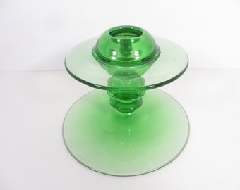Vintage Heisey Green Glass Mars Candle Holder - Green Glass Candle Holder