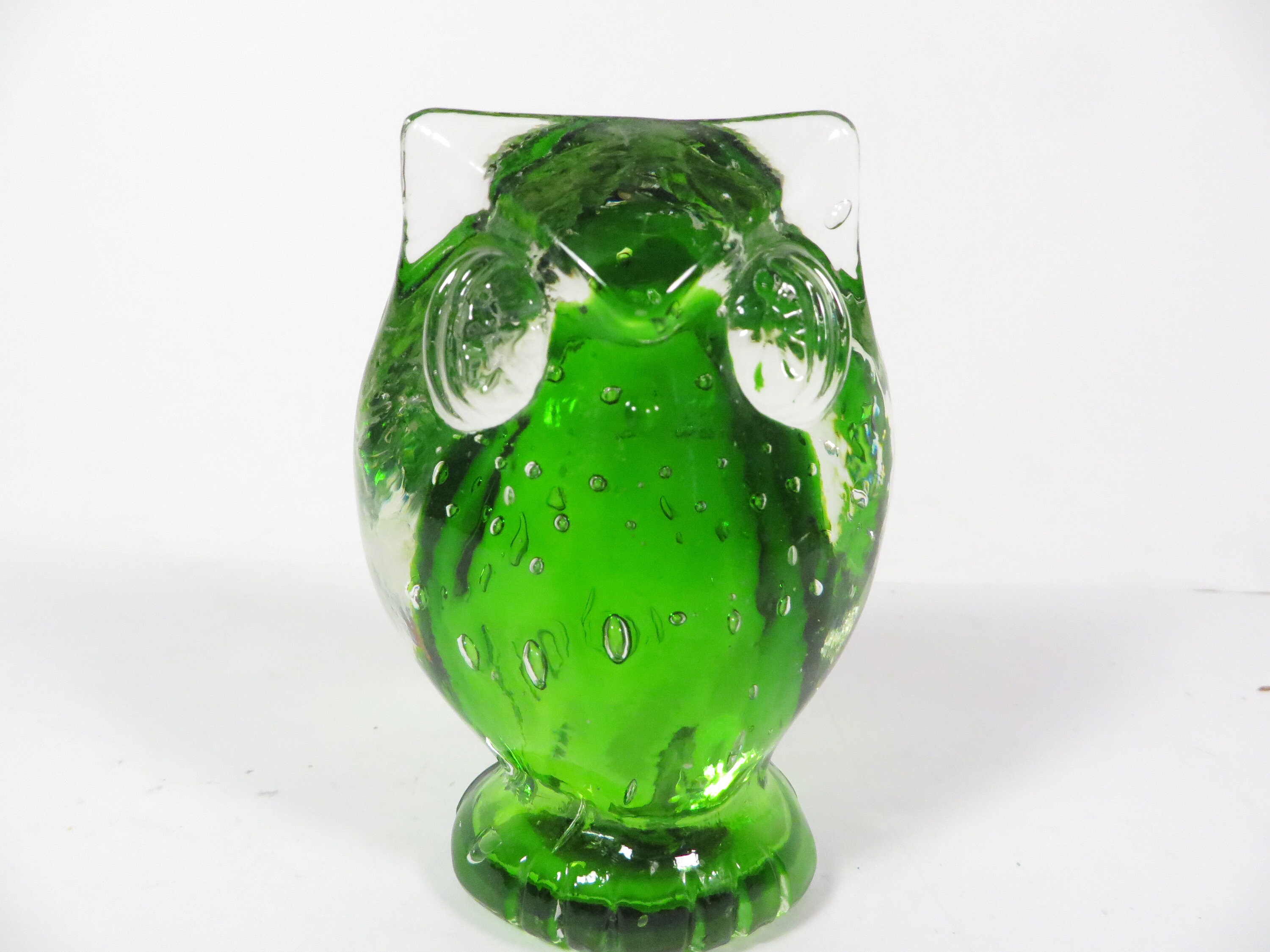 Vintage Green Glass Owl Figurine Paperweight Norcrest Glass Etsy