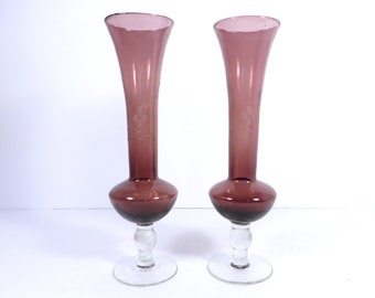 Mid Century Amethyst Purple Glass Bud Vase - Purple Glass Ruffled Edge Vase