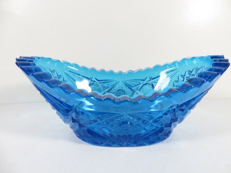 Vintage L.E. Smith Hobstar Turquoise Glass Bon Bon Candy Dish image 1