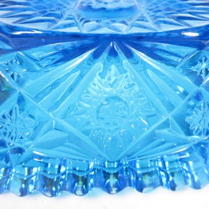 Vintage L.E. Smith Hobstar Turquoise Glass Bon Bon Candy Dish image 6