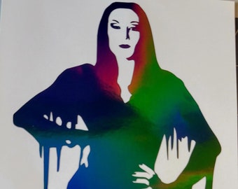 ADESIVO DE VINIL - Adesivo de mulher gótica Morticia para laptops, janelas de carro, copos, garrafas de água, copos, etc. Frete grátis